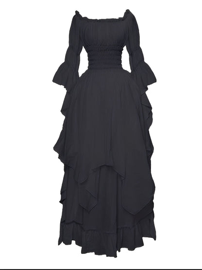 1980s Gothic Bell Sleeve Irregular Hem Dress