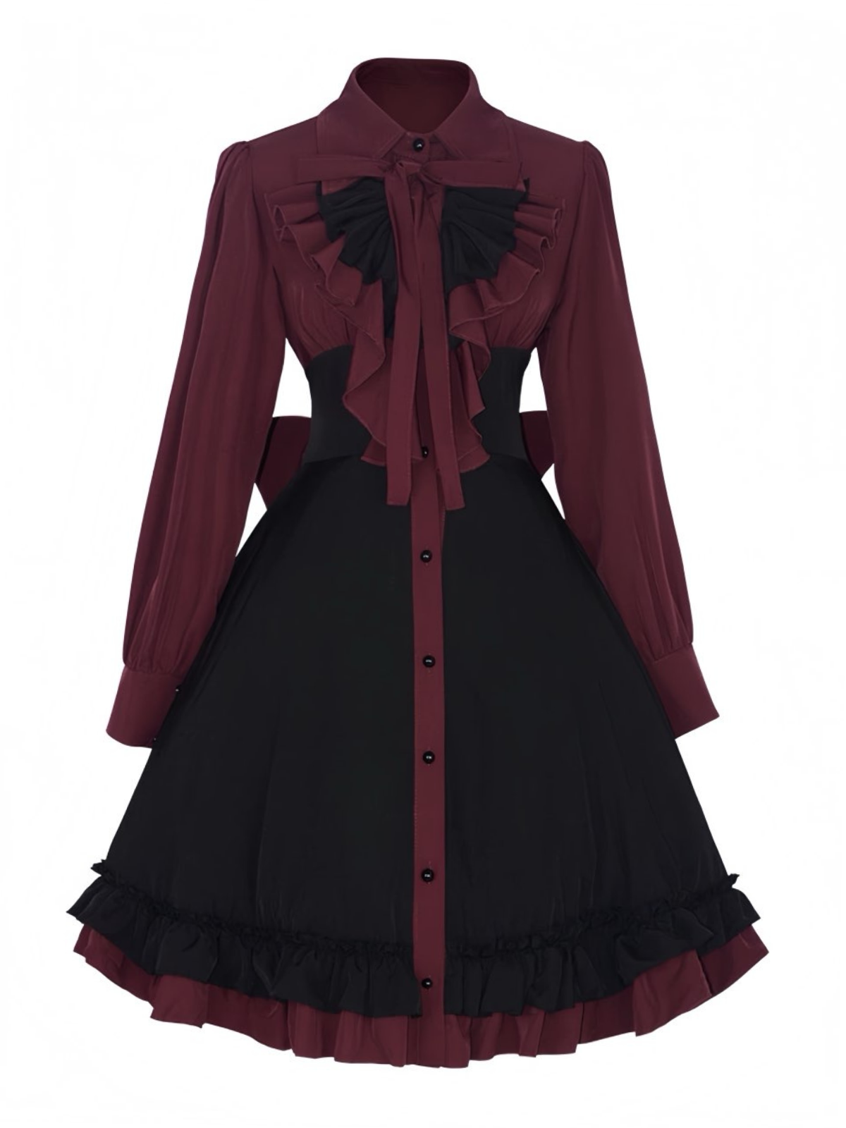 1950s Gothic Victorian Ruffled Bow Dress