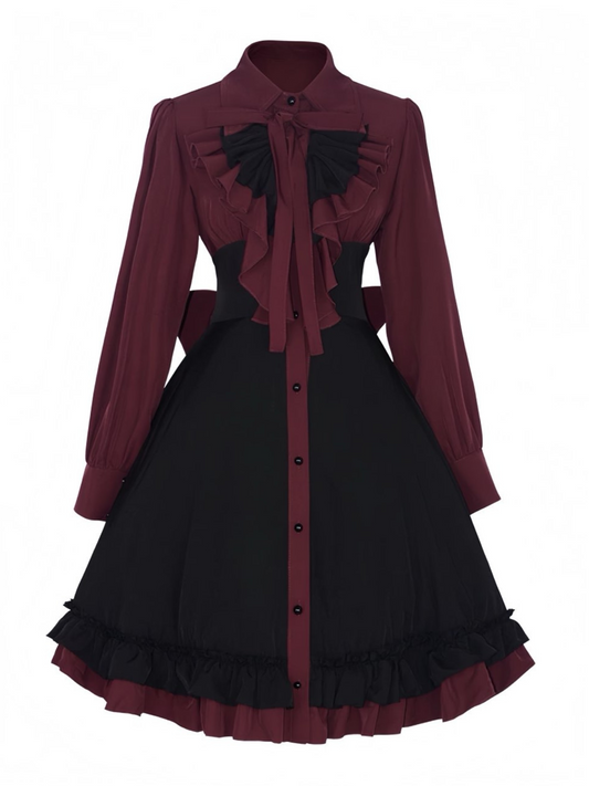 1950s Gothic Victorian Ruffled Bow Dress