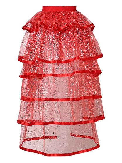 Black 1950S Glitter Tulle Tiered Ruffle Maxi Underskirt