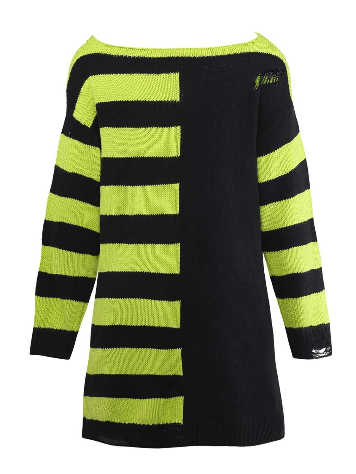 1980s Halloween Lace-Up Striped Distressed Knit Sweater