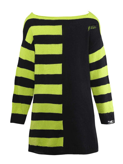 1980s Halloween Lace-Up Striped Distressed Knit Sweater