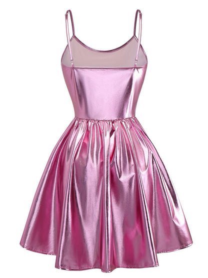 1980s Metallic Spaghetti Strap Party Dress