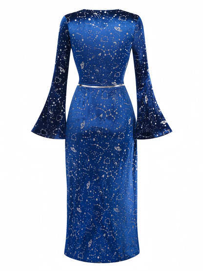 1970s Halloween Wizard Cosplay Slit Velvet Dress With Hat