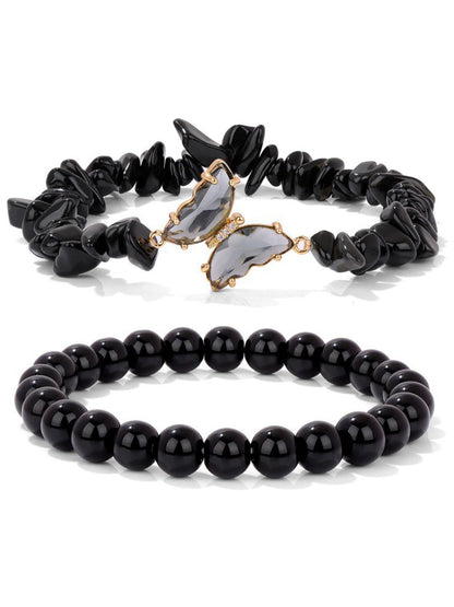Crystal Beaded Butterfly Charm Bracelet Set