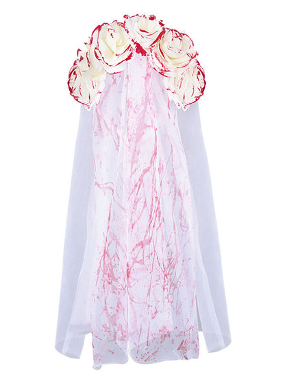 Halloween Blood Rose Ghost Bride Tulle Veil