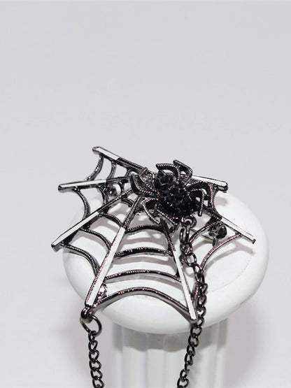 Halloween Diamond Spider Web Gothic Brooch