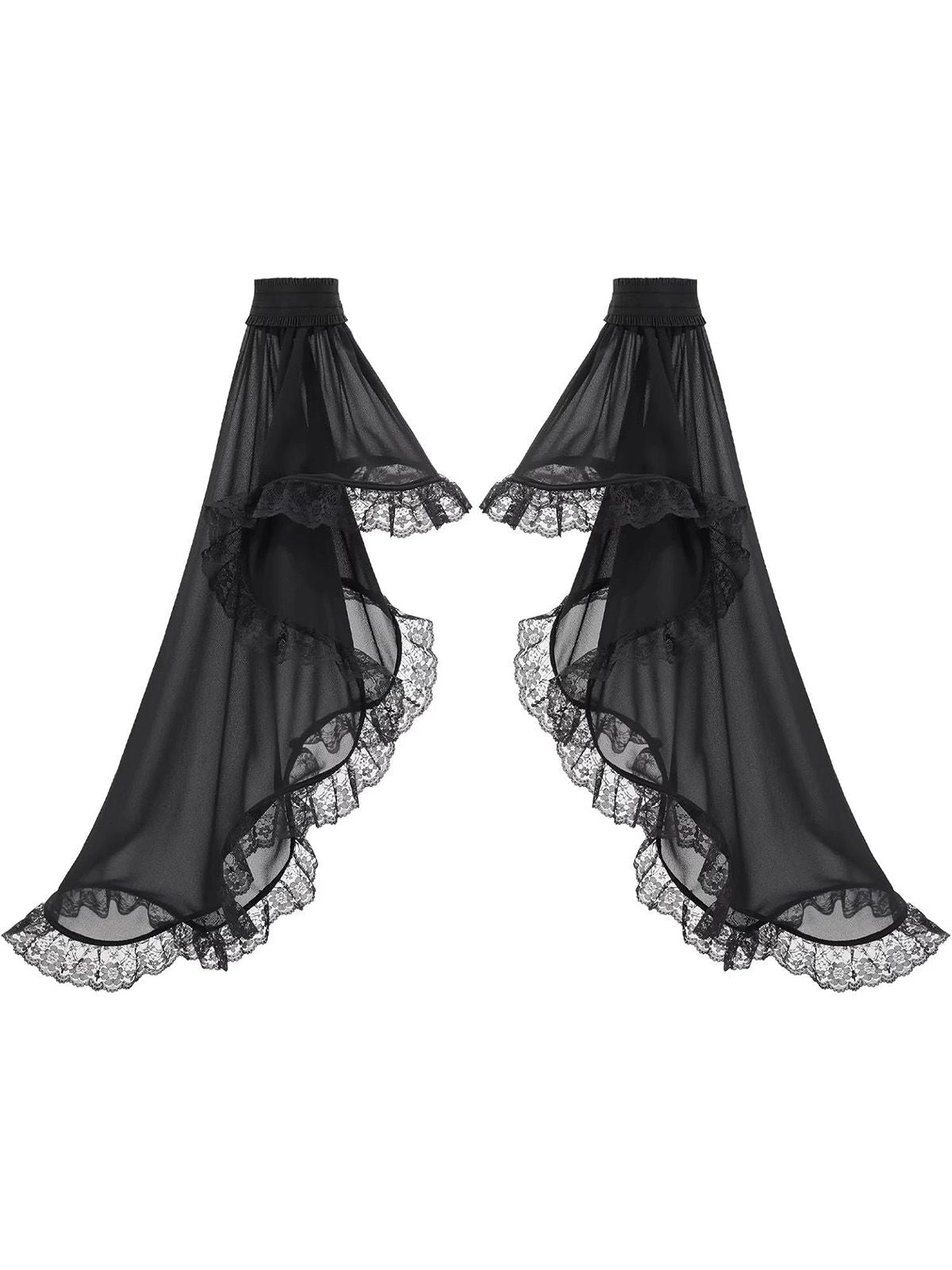 Black Lace Trimmed Chiffon Long Flared Sleeves