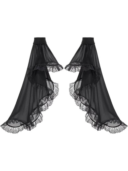 Black Lace Trimmed Chiffon Long Flared Sleeves