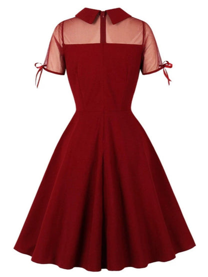 1950s Lapel Mesh Patchwork Swing Dress