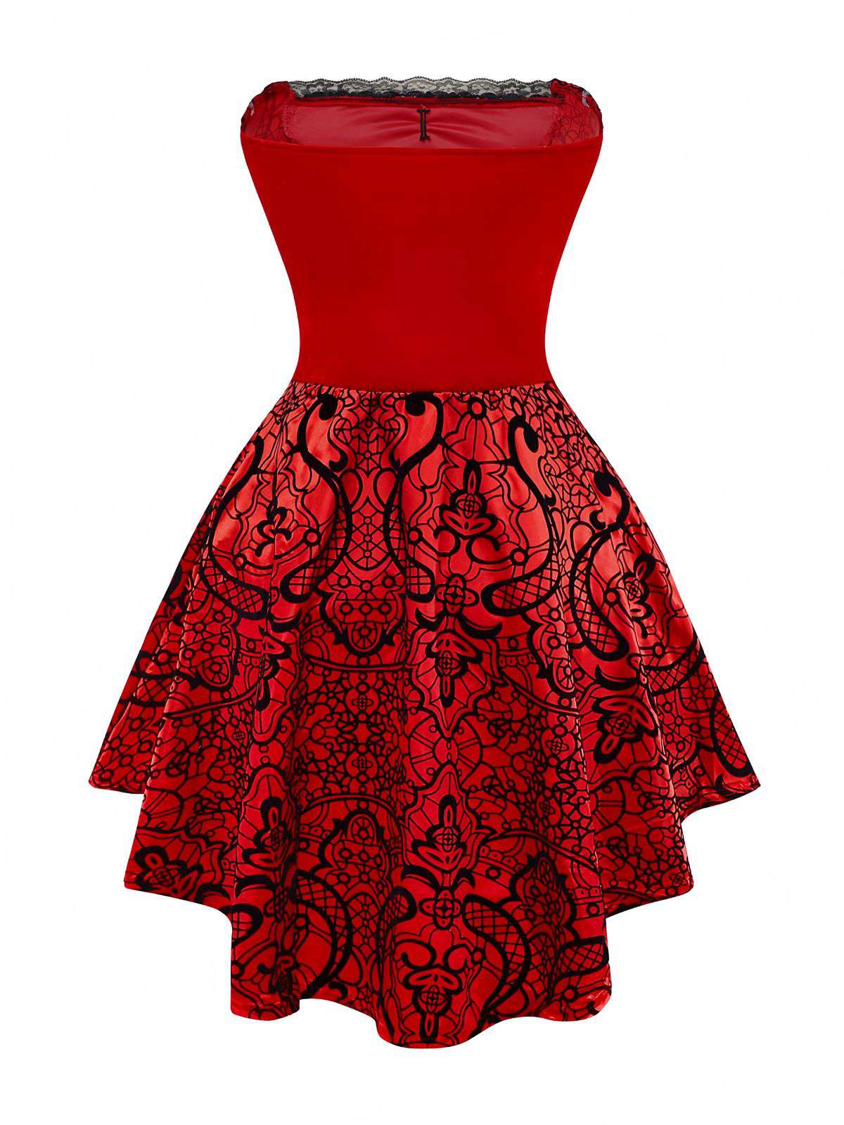 Red 1980s Velvet Lace Sequined Strapless Dress & Cape