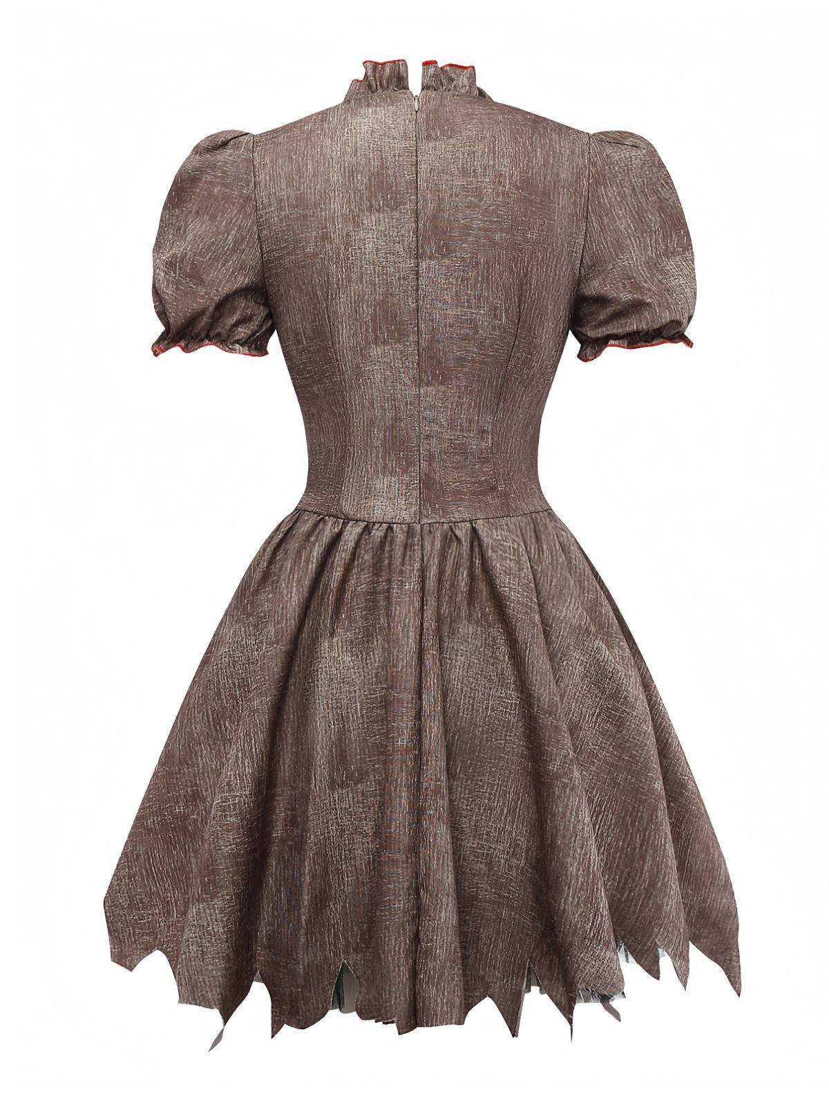 Brown 1960s Halloween Heart Patch Evil Doll Tattered Dress