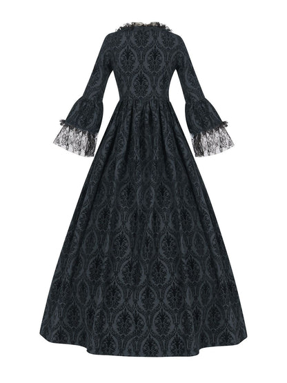 Black 1950s Gothic Victorian Lace Bell Sleeves Dress