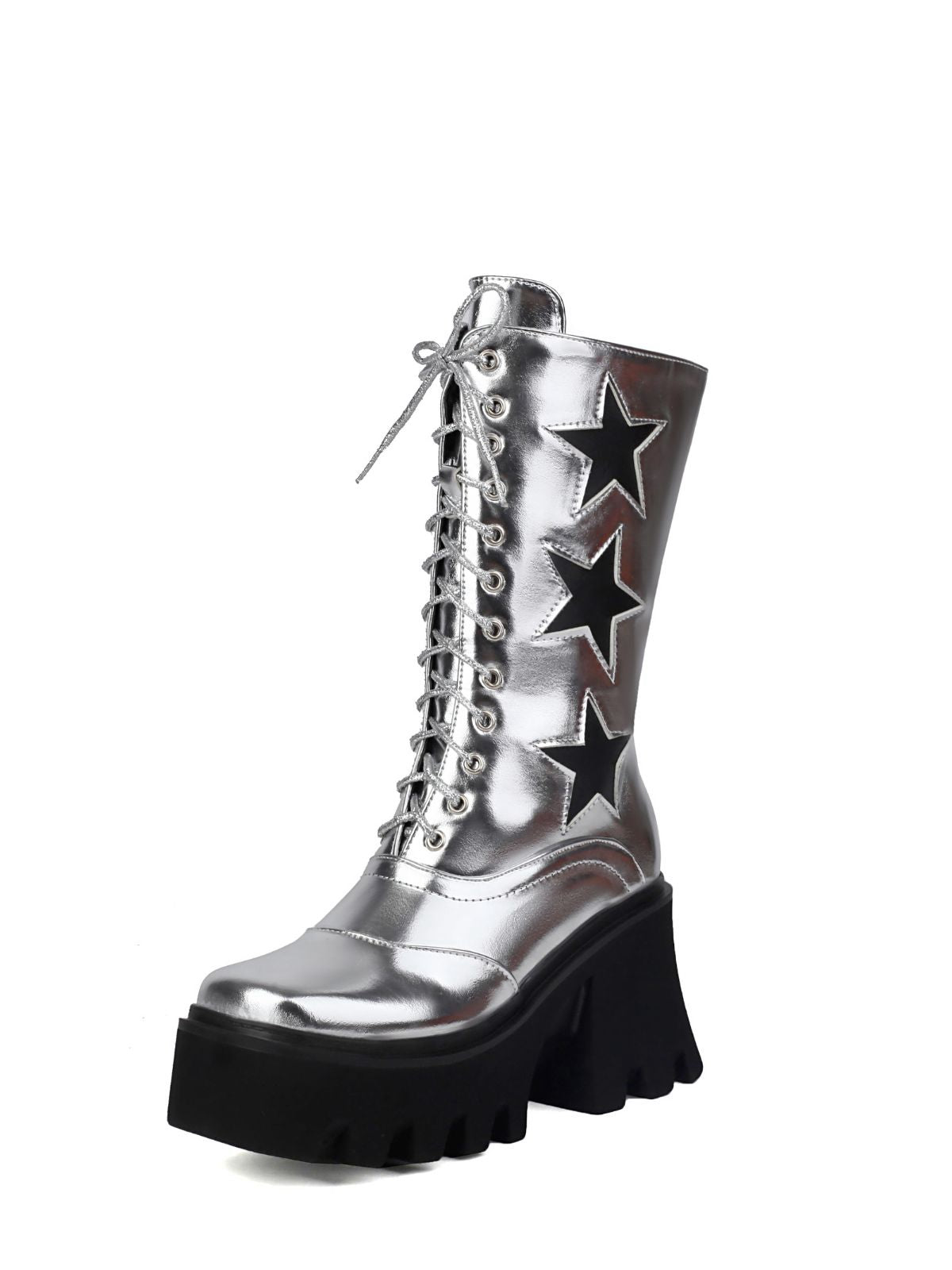 Vintage Steampunk Star Print Platform Mid-Calf Boots