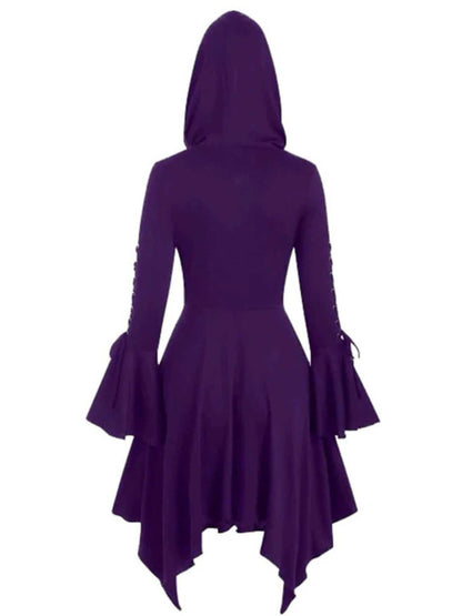 Purple 1980s Gothic Hooded Punk Long Jacket