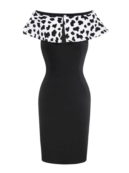 2PCS White & Black 1960s Cruella Dalmatian Dress & Cape