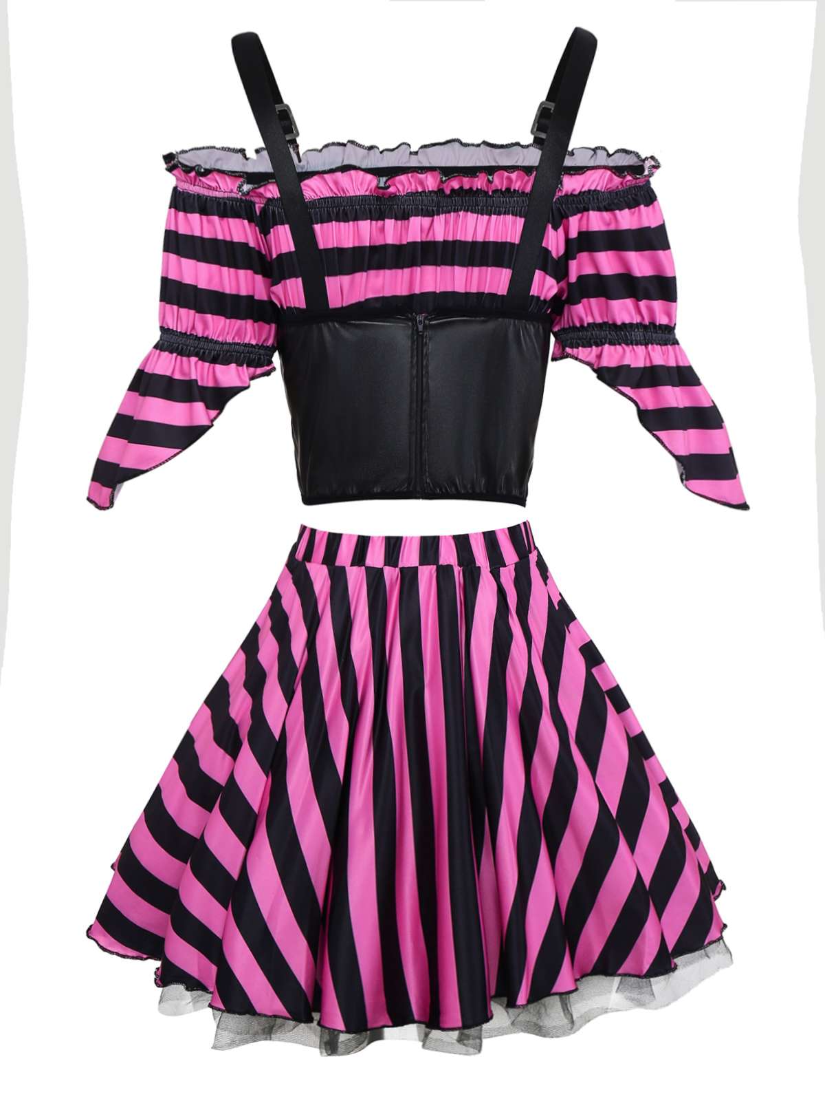 2PCS Pink 1970s Halloween Striped Pirate Costume Set