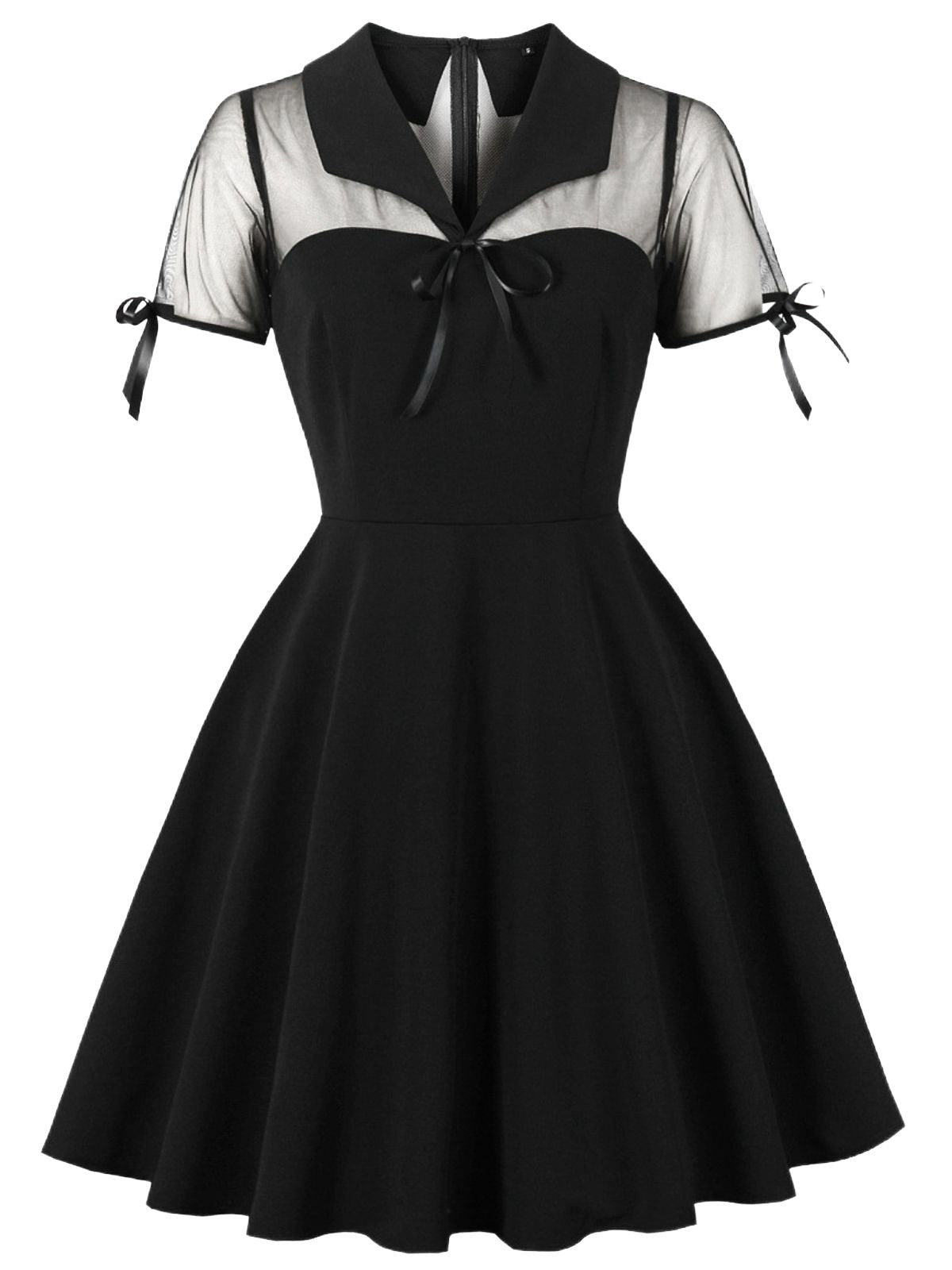 1950s Lapel Mesh Patchwork Swing Dress
