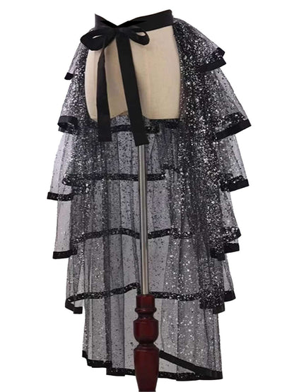 Black 1950S Glitter Tulle Tiered Ruffle Maxi Underskirt