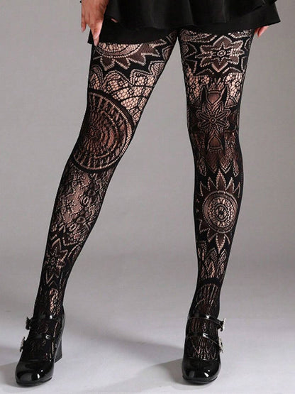 Halloween Gothic Lace Floral Pattern Sheer Tights