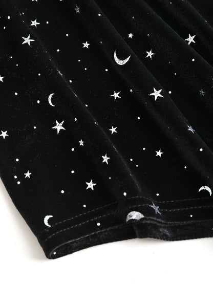 [Plus Size] Black 1960s Star V-Neck Velvet Dress
