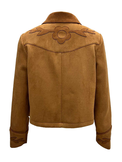 Brown 1970s Floral Suede Button Jacket