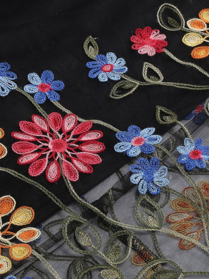 1950s Black Mesh Floral Embroidered Dress