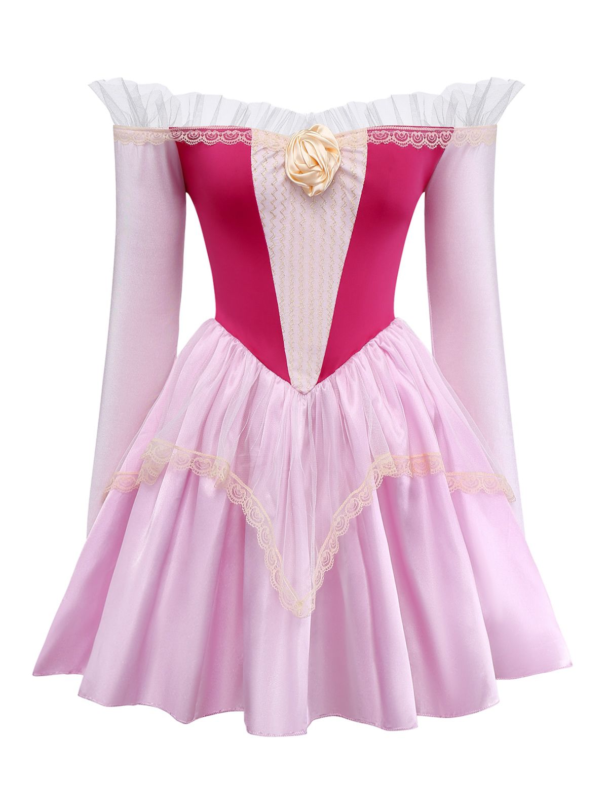 Pink 1940s Princess Off Shoulder Tulle Party Dress