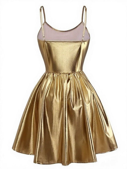 1980s Metallic Spaghetti Strap Party Dress