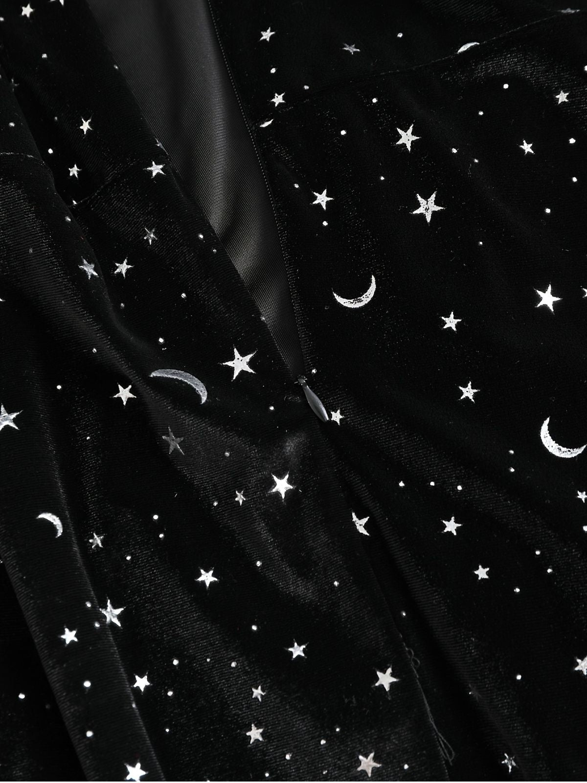 [Plus Size] Black 1960s Star V-Neck Velvet Dress