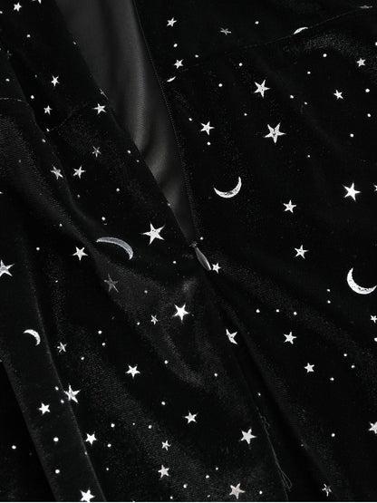 [Plus Size] Black 1960s Star V-Neck Velvet Dress