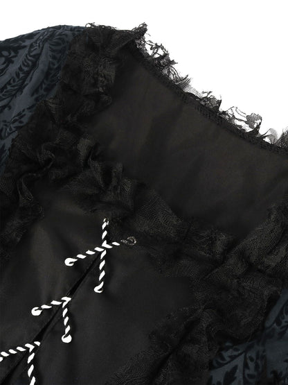 Black 1950s Gothic Victorian Lace Bell Sleeves Dress