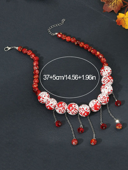 Halloween Blood Drop Beaded Tassel Necklace
