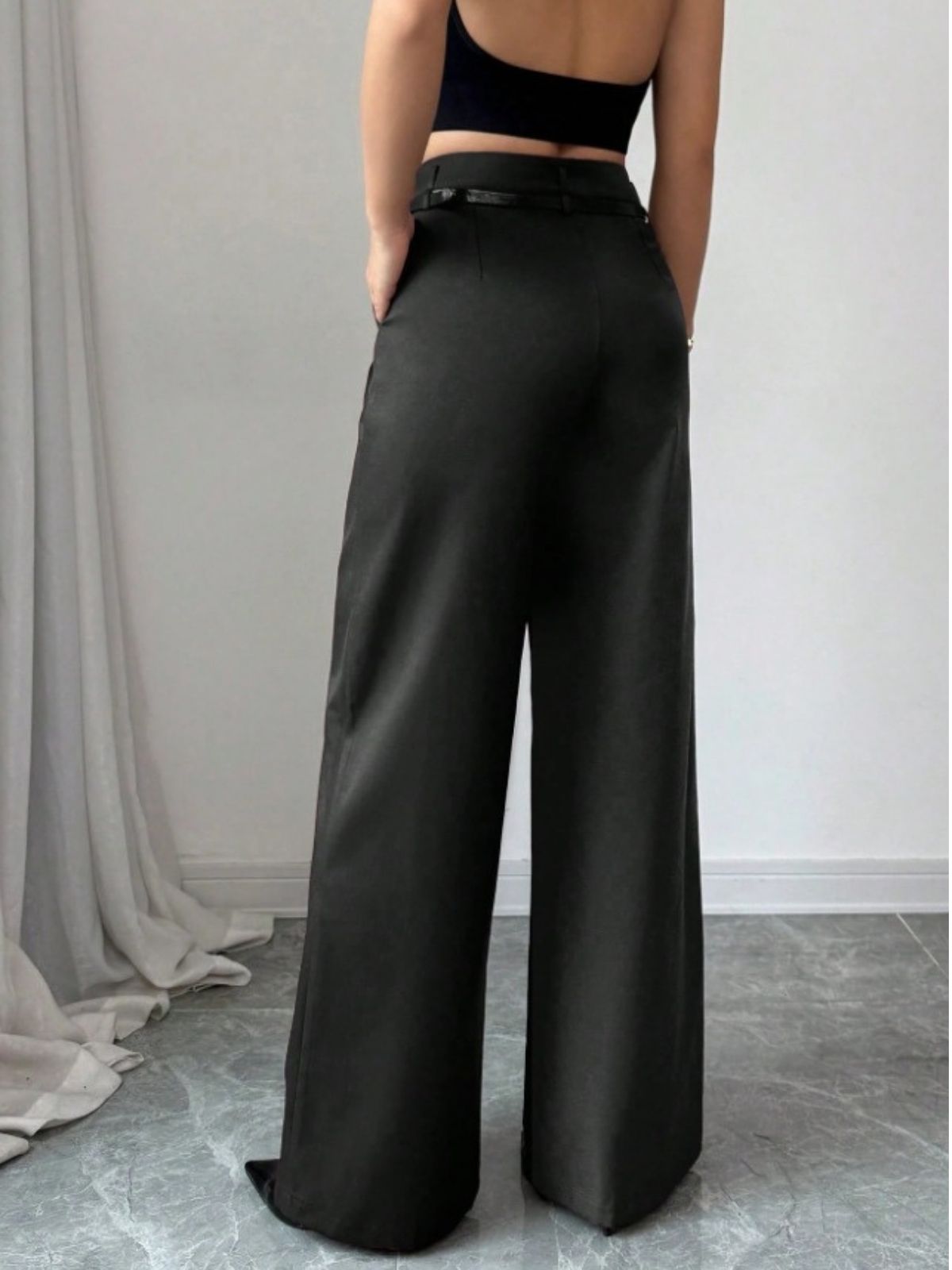 Burgundy 1960s High-Waist Wide-Leg Pants
