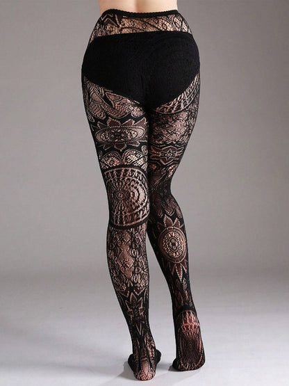 Halloween Gothic Lace Floral Pattern Sheer Tights