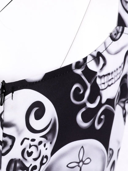 1950s Halloween Skull Sleeveless Swing Dress