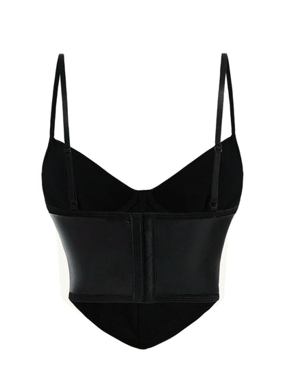 Black 1970s Gothic Cross Faux Leather Cami Top
