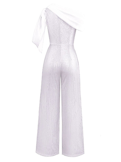 1930s One Shoulder Chiffon Sequined Jumpsuit