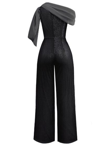 1930s One Shoulder Chiffon Sequined Jumpsuit