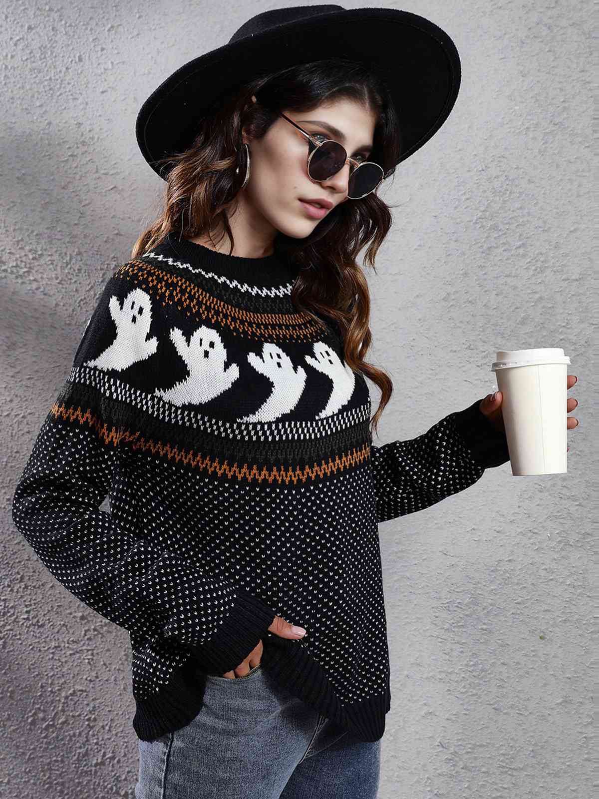 1980s Halloween Boo Polka Dot Knitted Sweater
