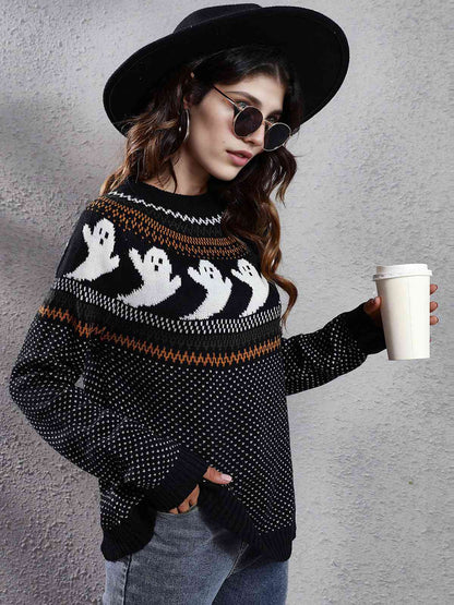 1980s Halloween Boo Polka Dot Knitted Sweater