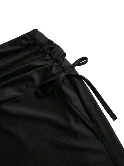 Black 1960s Gothic Ruched Mermaid Maxi Skirt