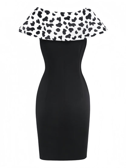 2PCS White & Black 1960s Cruella Dalmatian Dress & Cape