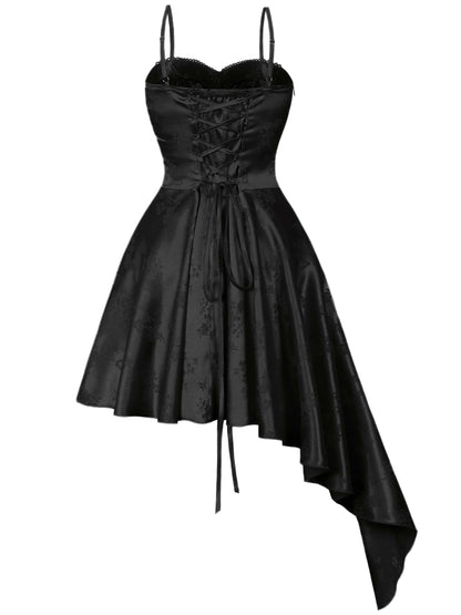 1980s Spaghetti Strap Asymmetrical Satin Dress