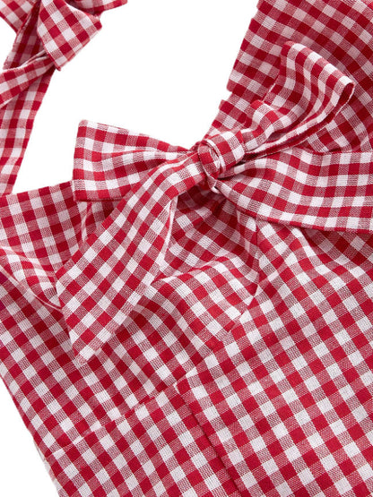 1950s Halter Gingham Plaids Bow Romper