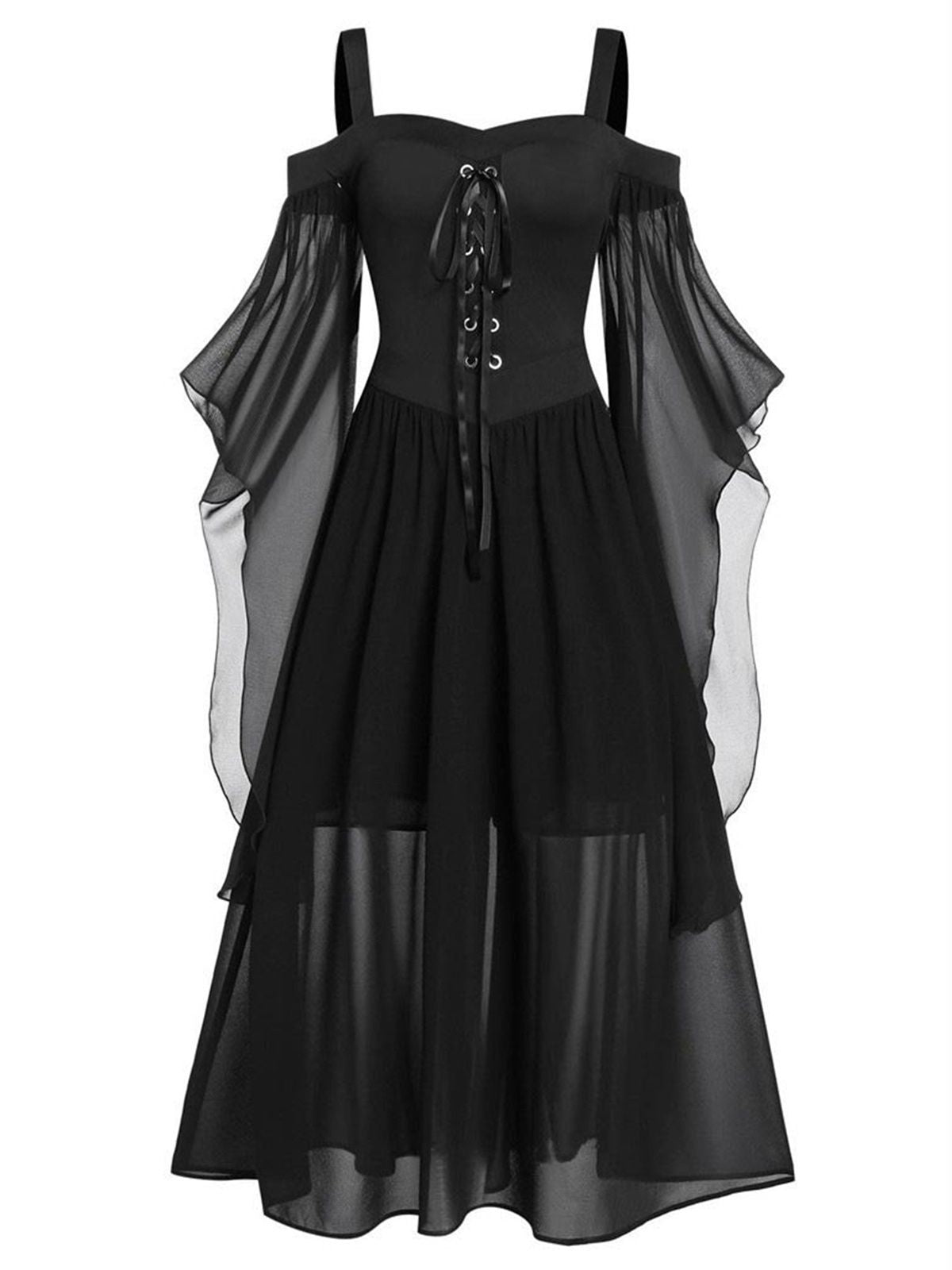 1950s Halloween Witch Transparent Sleeves Strap Dress