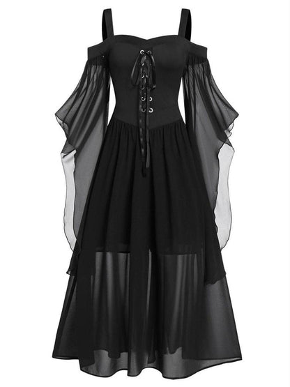 1950s Halloween Witch Transparent Sleeves Strap Dress