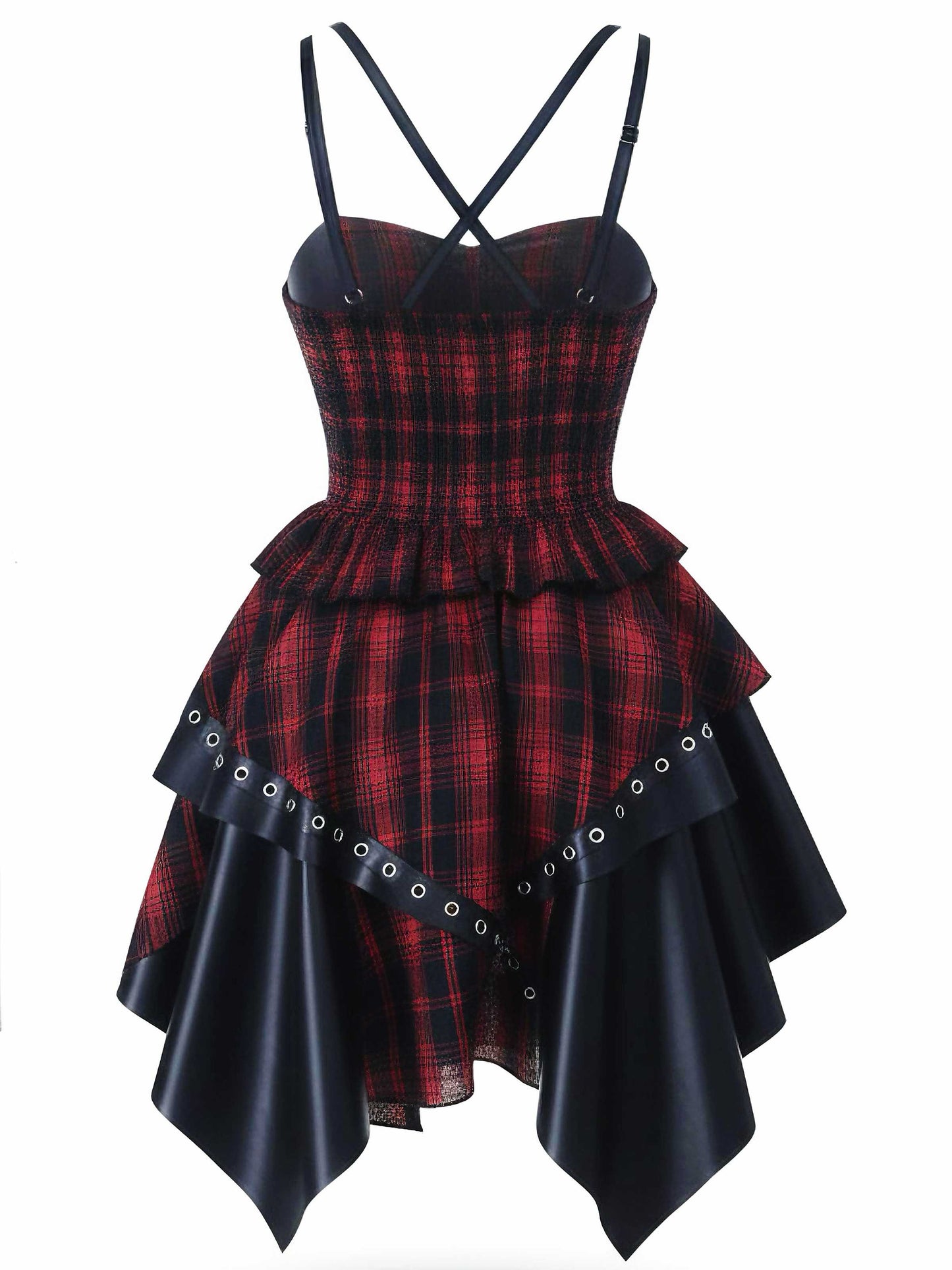 1980s Gothic Punk Leather Plaids Corset Dress