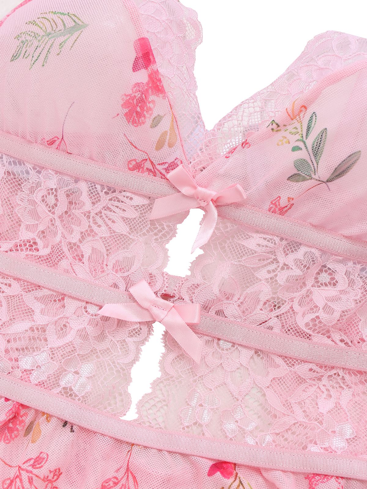 Pink 1970s Floral Lace Sheer Nightgown