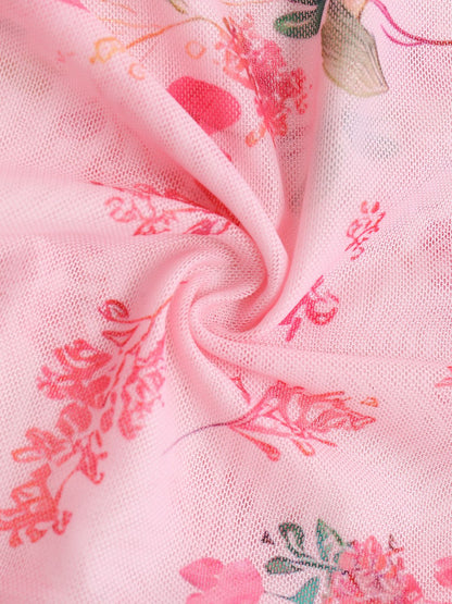 Pink 1970s Floral Lace Sheer Nightgown